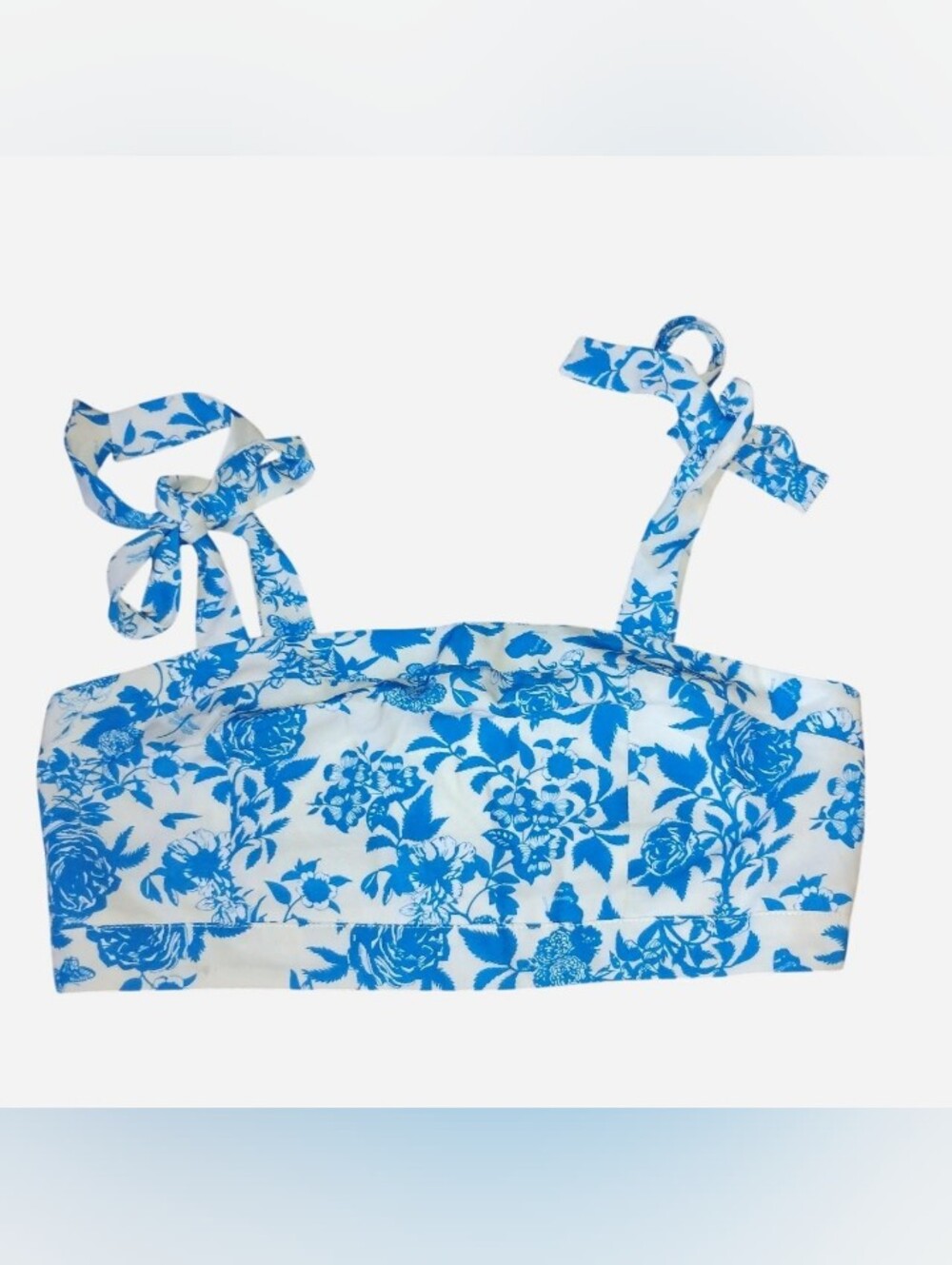 Blue and White Floral Tie-Strap Crop Top - Size L